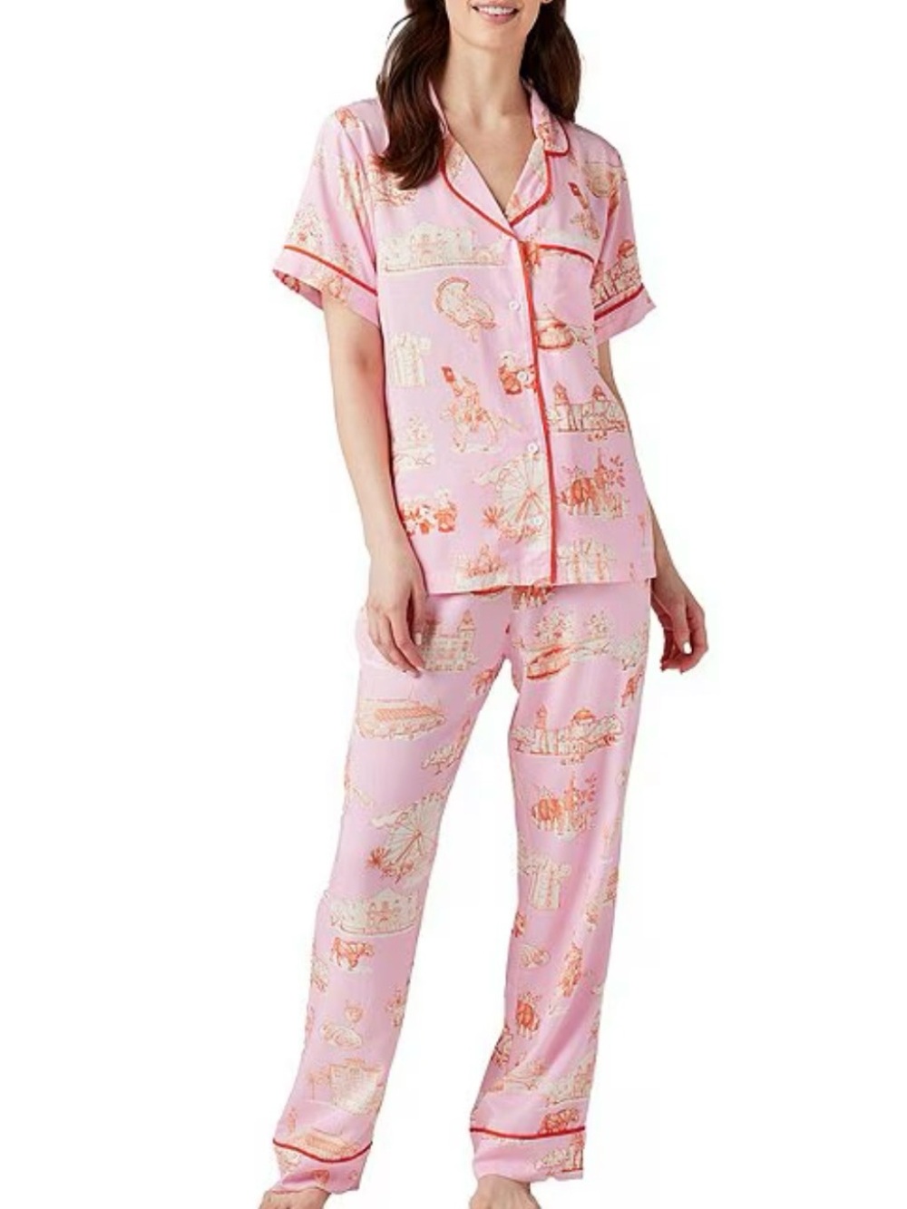 Katie Kime San Antonio Toile Woven Pink Pajama Pants Set